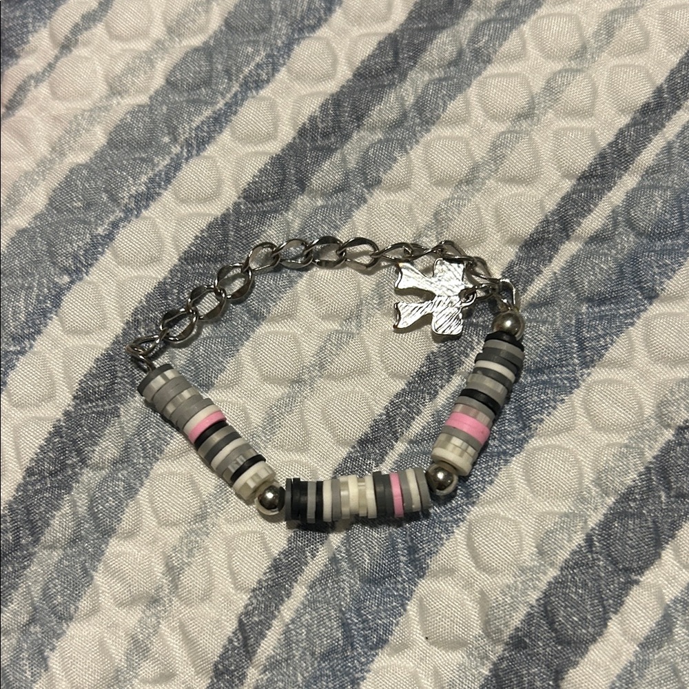 Kids Silver Dove Charm Beaded Bracelet - Pink & Gray